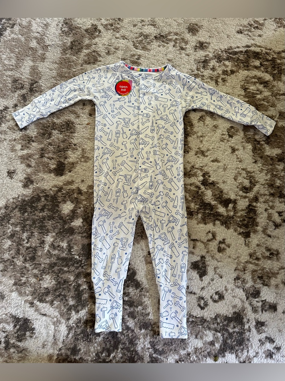 Magnetic Me White One-Piece Footie with Blue Tool Print